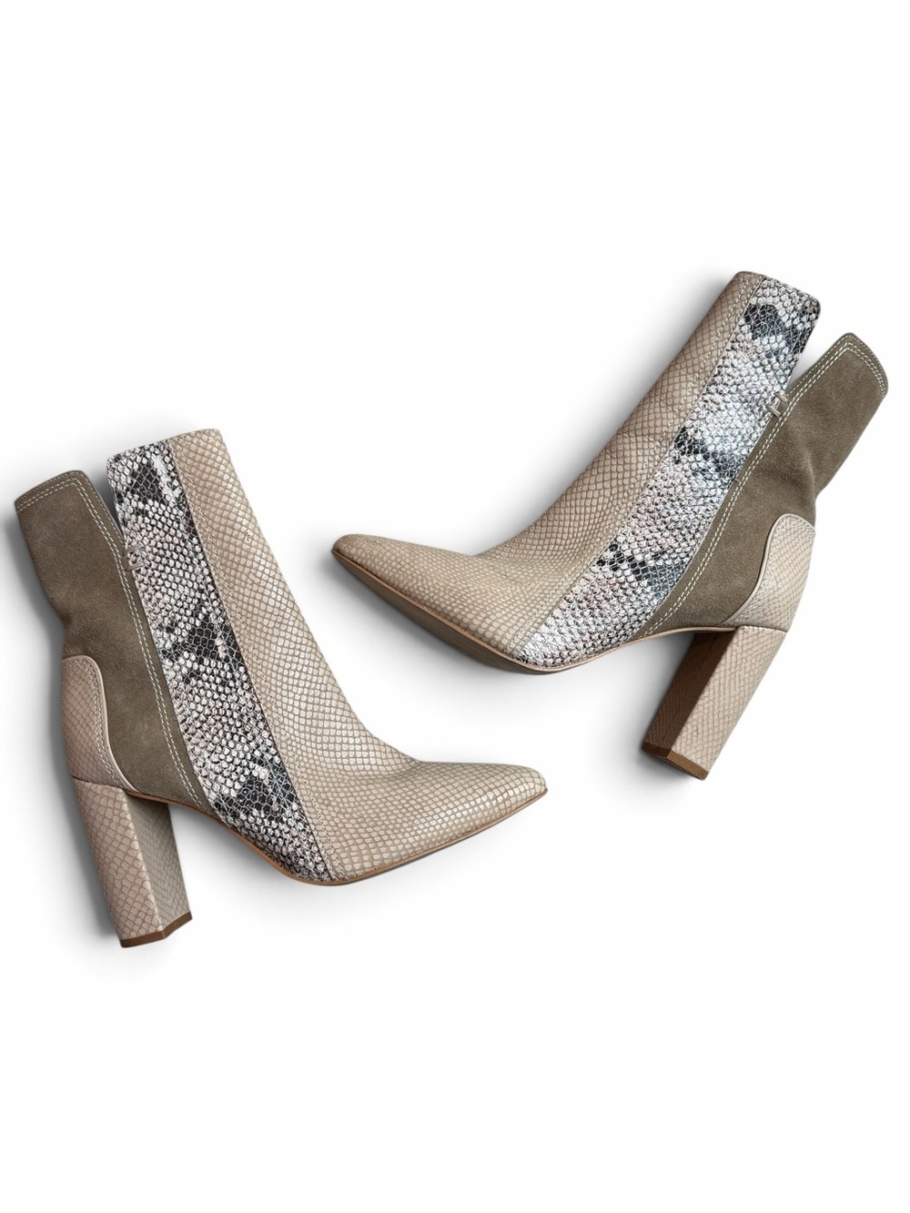 Matisse Beige and Taupe Suede Snake-Panel Block Heel Booties - Picture 10 of 12